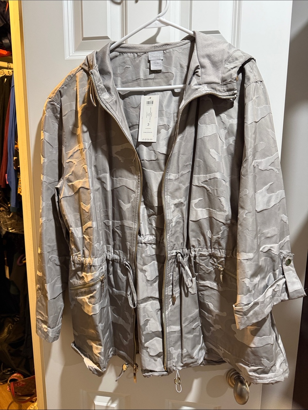 Chico's Light Gray Camouflage Utility Anorak Jacket